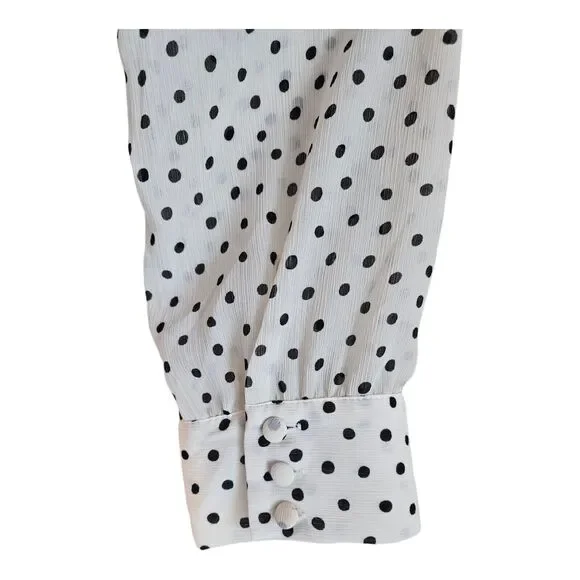 MADEWELL Women S Shift Dress Polka Dot Cream White & Black Smocked Ruffles Midi - Picture 7 of 10
